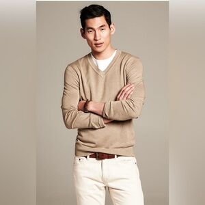 Banana Republic Men’s SILK-LINEN V-NECK SWEATER Khaki Brown Size Medium